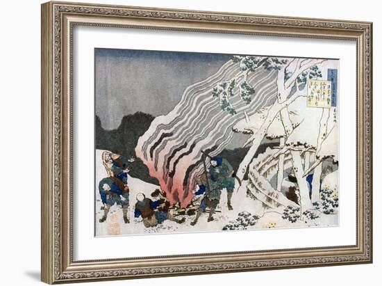 Hunters by a Fire in the Snow, C1835-Katsushika Hokusai-Framed Giclee Print