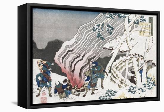 Hunters by a Fire in the Snow'-Katsushika Hokusai-Framed Premier Image Canvas