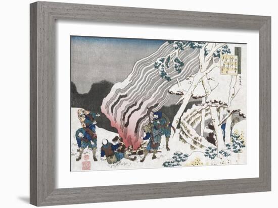 Hunters by a Fire in the Snow'-Katsushika Hokusai-Framed Giclee Print