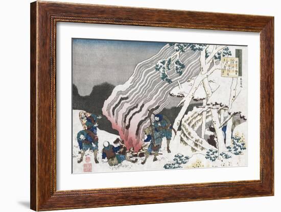 Hunters by a Fire in the Snow'-Katsushika Hokusai-Framed Giclee Print