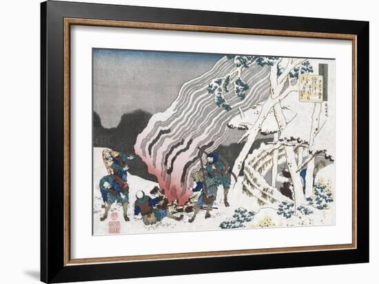 Hunters by a Fire in the Snow'-Katsushika Hokusai-Framed Giclee Print