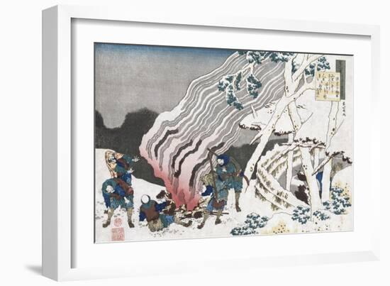 Hunters by a Fire in the Snow'-Katsushika Hokusai-Framed Giclee Print