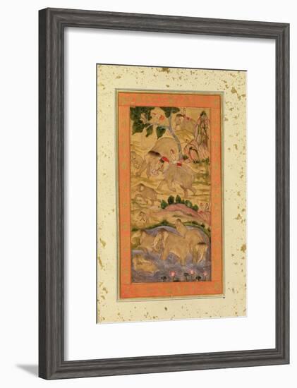 Hunters Capturing Elephants, from the Large Clive Album, C.1760-65 (Tinted Drawing on Paper)-Mughal-Framed Giclee Print