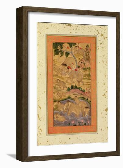 Hunters Capturing Elephants, from the Large Clive Album, C.1760-65 (Tinted Drawing on Paper)-Mughal-Framed Giclee Print