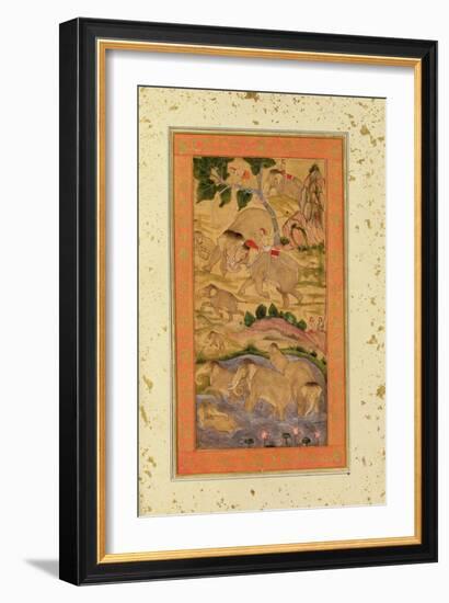 Hunters Capturing Elephants, from the Large Clive Album, C.1760-65 (Tinted Drawing on Paper)-Mughal-Framed Giclee Print