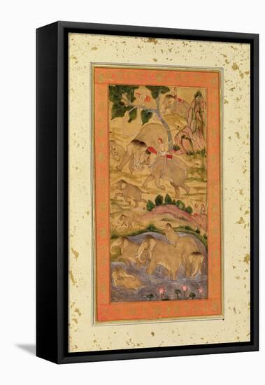 Hunters Capturing Elephants, from the Large Clive Album, C.1760-65 (Tinted Drawing on Paper)-Mughal-Framed Premier Image Canvas