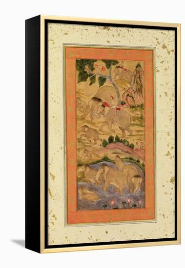 Hunters Capturing Elephants, from the Large Clive Album, C.1760-65 (Tinted Drawing on Paper)-Mughal-Framed Premier Image Canvas