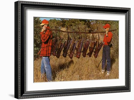 Hunters Carrying Giant Grasshoppers-null-Framed Art Print