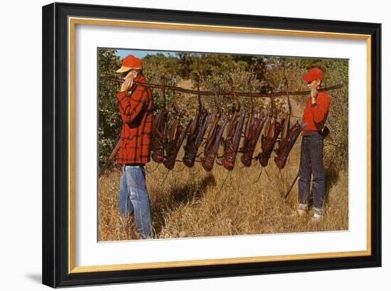 Hunters Carrying Giant Grasshoppers-null-Framed Art Print