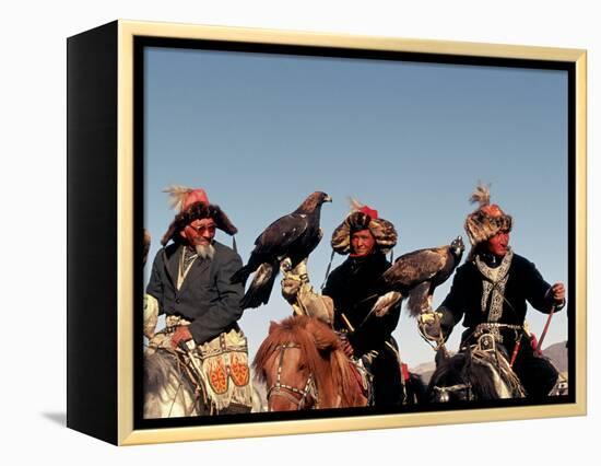 Hunters from Sagsai Sum, Bechik, Tek and Khalbek, Golden Eagle Festival, Mongolia-Amos Nachoum-Framed Premier Image Canvas