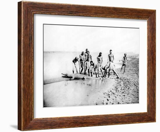 Hunting a Crocodile, Nubia, Egypt, 1887-Henri Bechard-Framed Giclee Print