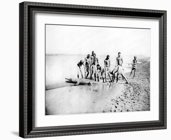 Hunting a Crocodile, Nubia, Egypt, 1887-Henri Bechard-Framed Giclee Print