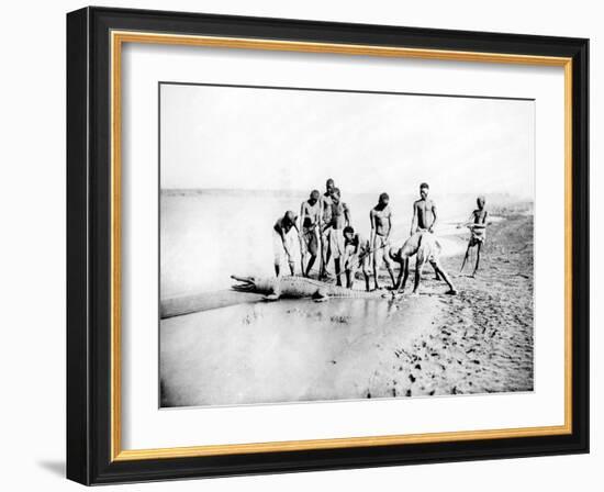 Hunting a Crocodile, Nubia, Egypt, 1887-Henri Bechard-Framed Giclee Print