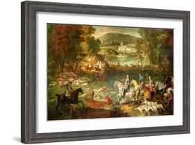 Hunting at the Saint-Jean Pond in the Forest of Compiegne, Before 1734-Jean-Baptiste Oudry-Framed Giclee Print