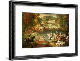 Hunting at the Saint-Jean Pond in the Forest of Compiegne, Before 1734-Jean-Baptiste Oudry-Framed Giclee Print
