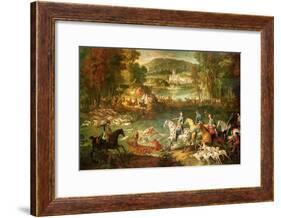 Hunting at the Saint-Jean Pond in the Forest of Compiegne, Before 1734-Jean-Baptiste Oudry-Framed Giclee Print