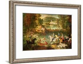 Hunting at the Saint-Jean Pond in the Forest of Compiegne, Before 1734-Jean-Baptiste Oudry-Framed Giclee Print
