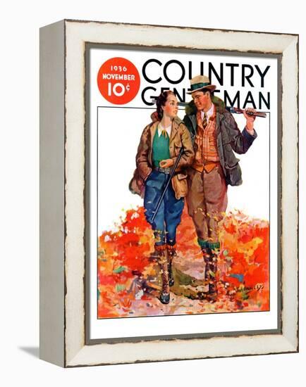 "Hunting Couple on Walk," Country Gentleman Cover, November 1, 1936-J. Hennesy-Framed Premier Image Canvas