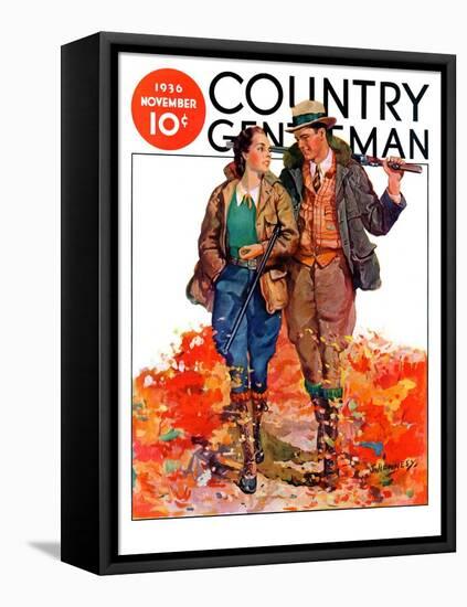 "Hunting Couple on Walk," Country Gentleman Cover, November 1, 1936-J. Hennesy-Framed Premier Image Canvas