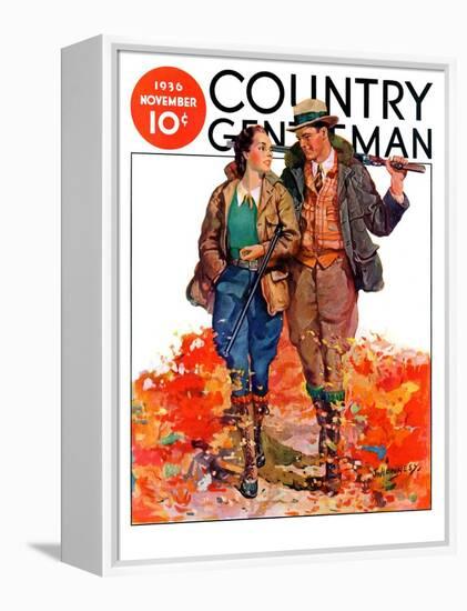 "Hunting Couple on Walk," Country Gentleman Cover, November 1, 1936-J. Hennesy-Framed Premier Image Canvas