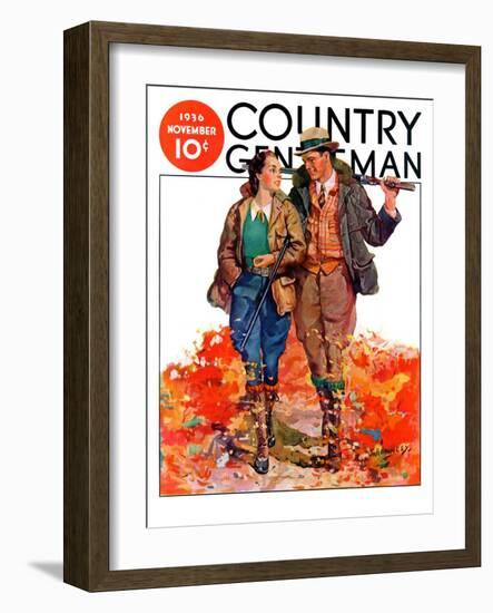 "Hunting Couple on Walk," Country Gentleman Cover, November 1, 1936-J. Hennesy-Framed Giclee Print