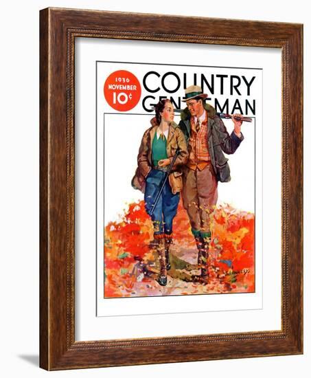 "Hunting Couple on Walk," Country Gentleman Cover, November 1, 1936-J. Hennesy-Framed Giclee Print