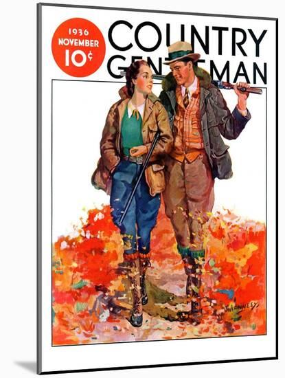 "Hunting Couple on Walk," Country Gentleman Cover, November 1, 1936-J. Hennesy-Mounted Giclee Print