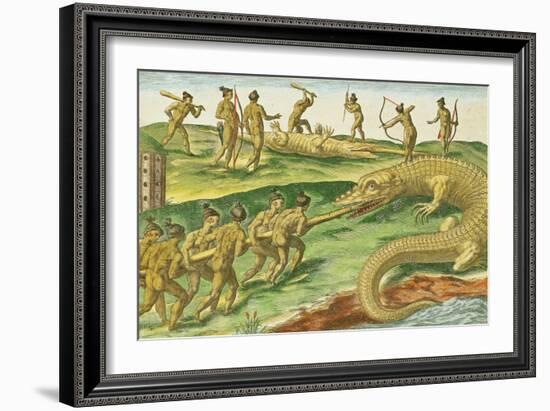 Hunting Crocodiles, from "Brevis Narratio" 1563-Jacques Le Moyne-Framed Giclee Print