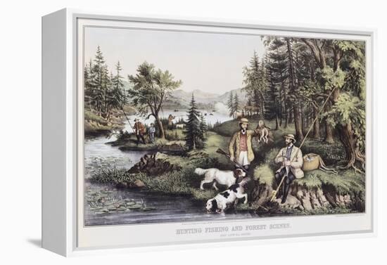 Hunting, Fishing and Forest Scene-Currier & Ives-Framed Premier Image Canvas