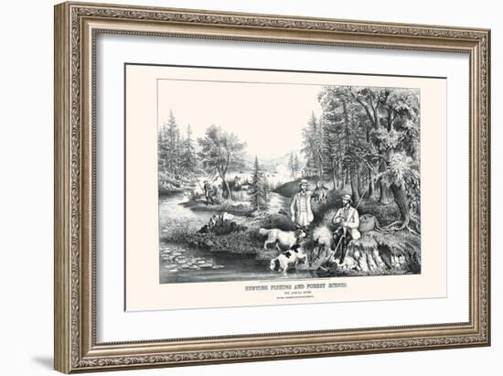 Hunting Fishing and Forest Scenes: Good Luck All Around-Currier & Ives-Framed Art Print