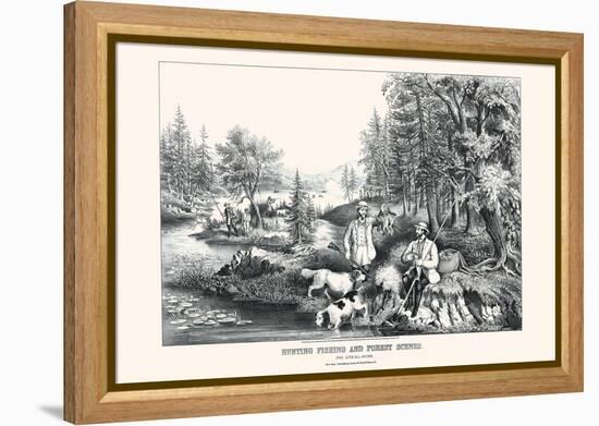 Hunting Fishing and Forest Scenes: Good Luck All Around-Currier & Ives-Framed Stretched Canvas