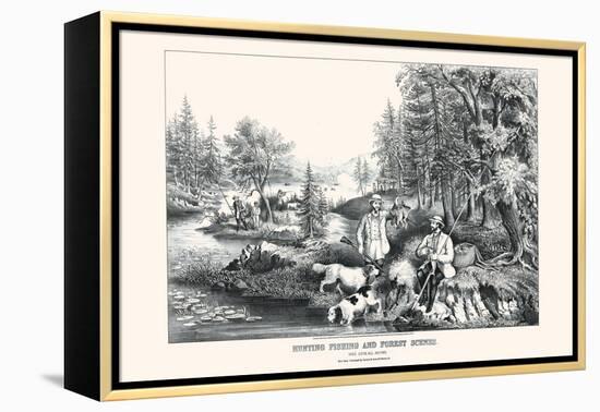 Hunting Fishing and Forest Scenes: Good Luck All Around-Currier & Ives-Framed Stretched Canvas