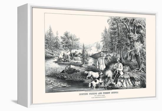 Hunting Fishing and Forest Scenes: Good Luck All Around-Currier & Ives-Framed Stretched Canvas