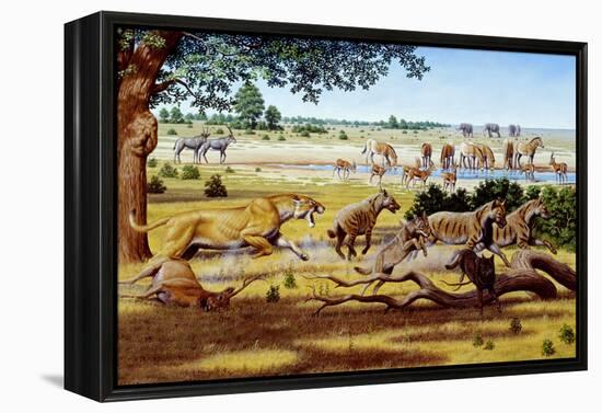 Hunting Sabre-toothed Cat-Mauricio Anton-Framed Premier Image Canvas