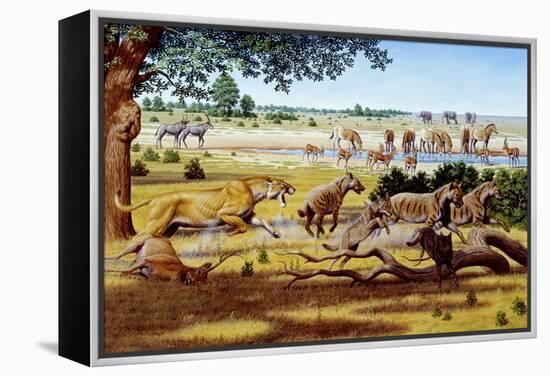 Hunting Sabre-toothed Cat-Mauricio Anton-Framed Premier Image Canvas