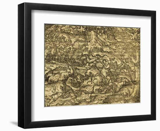 Hunting Snakes in Northern Bosnia, Engraving from Universal Cosmology-Andre Thevet-Framed Giclee Print