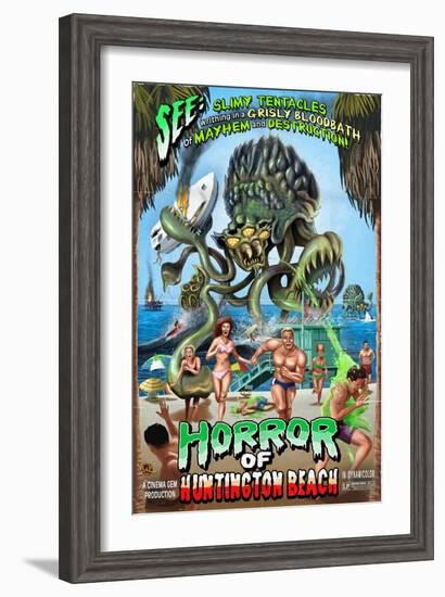 Huntington Beach, California - Alien Attack Horror-Lantern Press-Framed Art Print