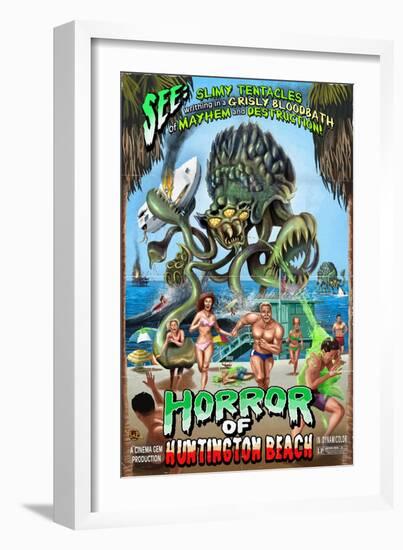 Huntington Beach, California - Alien Attack Horror-Lantern Press-Framed Art Print