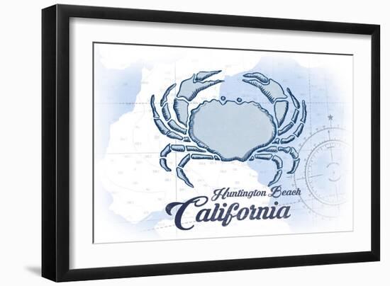 Huntington Beach, California - Crab - Blue - Coastal Icon-Lantern Press-Framed Art Print