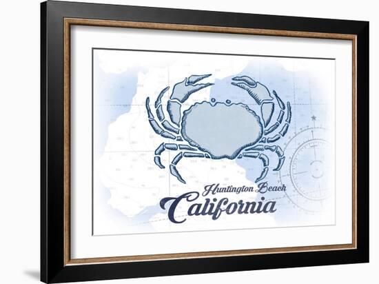 Huntington Beach, California - Crab - Blue - Coastal Icon-Lantern Press-Framed Art Print