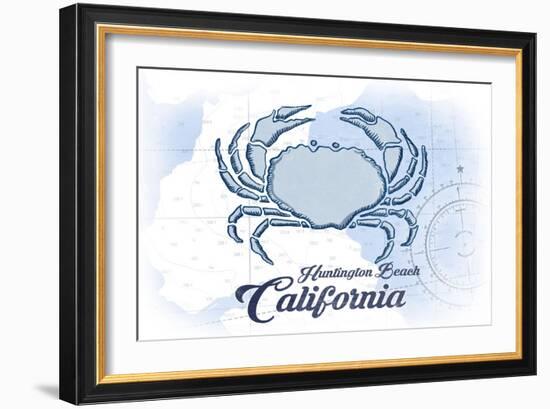 Huntington Beach, California - Crab - Blue - Coastal Icon-Lantern Press-Framed Art Print