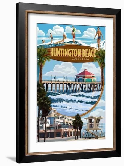 Huntington Beach, California - Montage Scenes-Lantern Press-Framed Art Print
