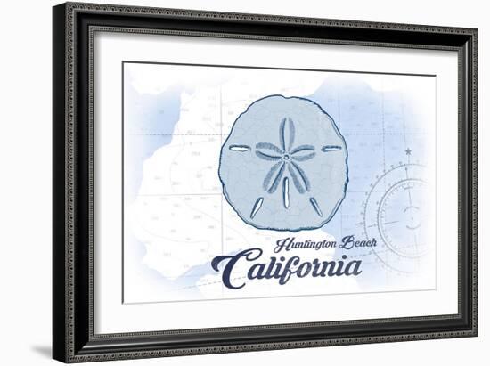 Huntington Beach, California - Sand Dollar - Blue - Coastal Icon-Lantern Press-Framed Art Print