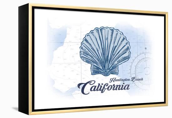 Huntington Beach, California - Scallop Shell - Blue - Coastal Icon-Lantern Press-Framed Stretched Canvas