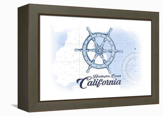 Huntington Beach, California - Ship Wheel - Blue - Coastal Icon-Lantern Press-Framed Stretched Canvas