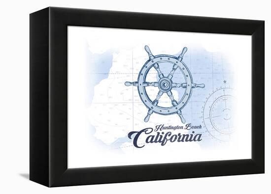 Huntington Beach, California - Ship Wheel - Blue - Coastal Icon-Lantern Press-Framed Stretched Canvas