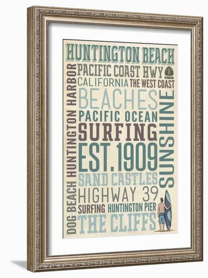 Huntington Beach, California - Typography-Lantern Press-Framed Art Print