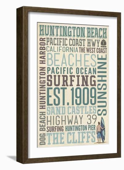 Huntington Beach, California - Typography-Lantern Press-Framed Art Print