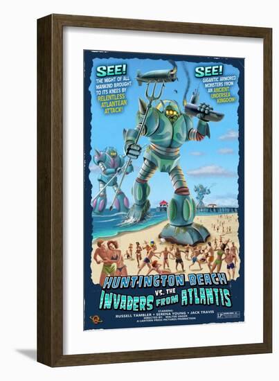 Huntington Beach, California vs. The Atlantean Invaders-Lantern Press-Framed Art Print