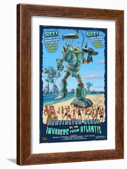 Huntington Beach, California vs. The Atlantean Invaders-Lantern Press-Framed Art Print